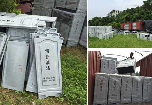  欣方圳仿大理石垃圾桶廠家為清遠(yuǎn)高校送貨上門(mén)。